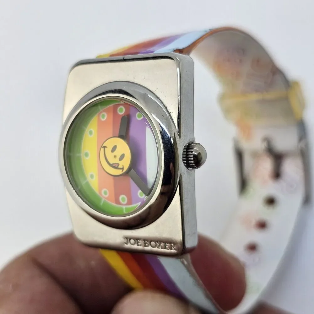 VTG Joe‎ Boxer Women's Watch 24MM Smiley Face Rainbow Plastic Bands New Battery